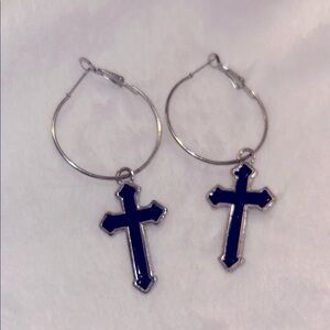 🩵3/$20🩵 Black Cross Dangle Hoop Gothic Earrings